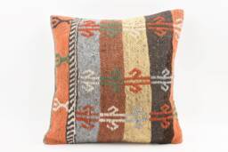 Handmade Turkish Kilim Pillow Embroidered Wool Cushion Cover - 18''x18''