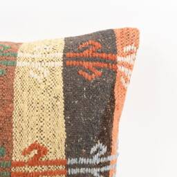 Handmade Turkish Kilim Pillow Embroidered Wool Cushion Cover - 18''x18'' - thumbnail 2
