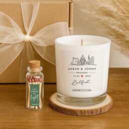 Personalised Belfast Engagement Candle - 100% Natural Custom Aromatherapy Soy Wax Gift With Match Bottle - thumbnail 1