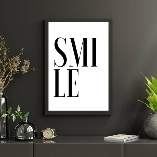 Smile - Minimalist Typography Print Black & White Design Modern Wall Art in A Variety Of Sizes - image 1