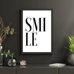 Smile - Minimalist Typography Print Black & White Design Modern Wall Art in A Variety Of Sizes - thumbnail 1