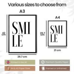 Smile - Minimalist Typography Print Black & White Design Modern Wall Art in A Variety Of Sizes - thumbnail 2