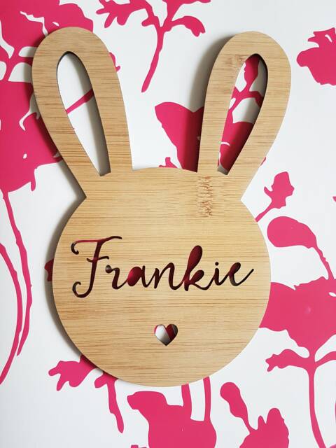 Rabbit Personalised Wooden Bamboo Door-Wall Hanging-Design-Wall Art-Wooden Sign-Custom-Kids Gift-Baby Gift-Lasercut-Plaque-Bunny - image 1