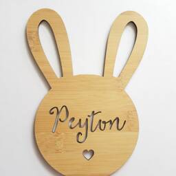 Rabbit Personalised Wooden Bamboo Door-Wall Hanging-Design-Wall Art-Wooden Sign-Custom-Kids Gift-Baby Gift-Lasercut-Plaque-Bunny - thumbnail 2