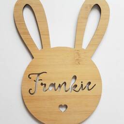 Rabbit Personalised Wooden Bamboo Door-Wall Hanging-Design-Wall Art-Wooden Sign-Custom-Kids Gift-Baby Gift-Lasercut-Plaque-Bunny - thumbnail 3