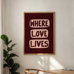 Where Love Lives, Music Print, Kitchen Art, Wall Decor, Burgundy, Dark Red, Pink Red - thumbnail 3