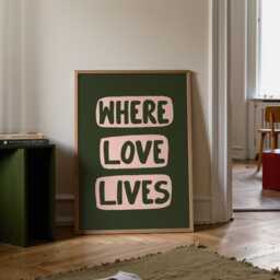 Where Love Lives, Music Print, Kitchen Art, Wall Decor, Burgundy, Dark Red, Pink Red - thumbnail 1