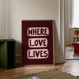 Where Love Lives, Music Print, Kitchen Art, Wall Decor, Burgundy, Dark Red, Pink Red - thumbnail 2