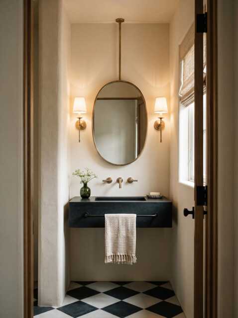 Suspended Oval Brass Mirror - Ceiling Mounted Vanity Bathroom - image 1