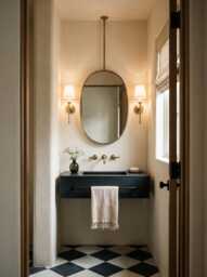 Suspended Oval Brass Mirror - Ceiling Mounted Vanity Bathroom - thumbnail 1