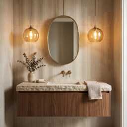 Suspended Oval Brass Mirror - Ceiling Mounted Vanity Bathroom - thumbnail 2