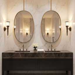 Suspended Oval Brass Mirror - Ceiling Mounted Vanity Bathroom - thumbnail 3