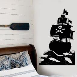 Wall Vinyl Decal Sea Pirate Sail Ship Boat Yacht Clipper Brigantine Nautical Beach House Modern Home Decor - #1210Dz - thumbnail 2