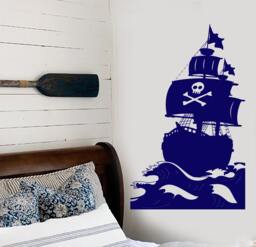 Wall Vinyl Decal Sea Pirate Sail Ship Boat Yacht Clipper Brigantine Nautical Beach House Modern Home Decor - #1210Dz - thumbnail 1