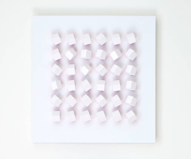 Modern Art Wall Sculpture Block Geometric Minimalist Grid Pattern White With Red Color Reflection Rotatable Blocks Changeable Pattern - image 1