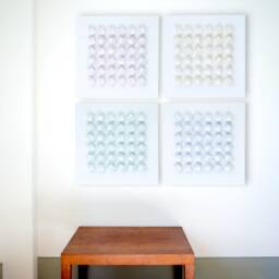 Modern Art Wall Sculpture Block Geometric Minimalist Grid Pattern White With Red Color Reflection Rotatable Blocks Changeable Pattern - thumbnail 4