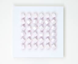 Modern Art Wall Sculpture Block Geometric Minimalist Grid Pattern White With Red Color Reflection Rotatable Blocks Changeable Pattern