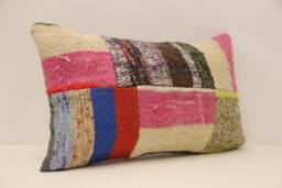 Lumbar Pillow, Patchwork Sofa Pillow, 12x20 in 30x50 cm, Vintage Turkish Kilim Pillow, Home Cushion Cover Boho Pillow Koef-986 - thumbnail 1