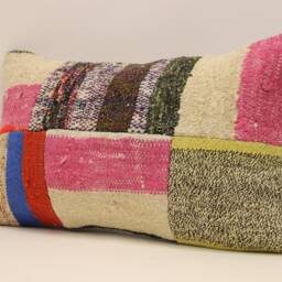 Lumbar Pillow, Patchwork Sofa Pillow, 12x20 in 30x50 cm, Vintage Turkish Kilim Pillow, Home Cushion Cover Boho Pillow Koef-986 - thumbnail 3