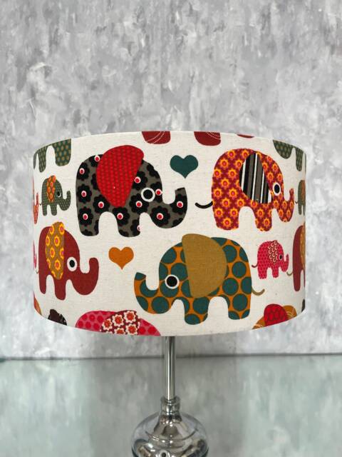 Handmade Baby Elephant Drum Lampshade, Nursery Decor, Colorful Animals - image 1