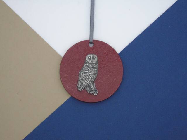 Owl Wooden Disk Christmas Tree Decoration - Ornament Decor Wise Birdwatcher Gift Bird Lover - image 1