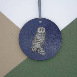 Owl Wooden Disk Christmas Tree Decoration - Ornament Decor Wise Birdwatcher Gift Bird Lover - thumbnail 2