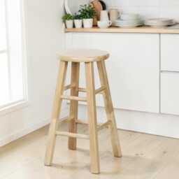 Wooden Bar Stool Solid Wood 60cm Kitchen Counter Seat For Home & Dining Room - thumbnail 2