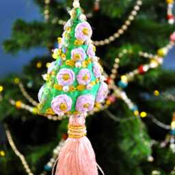 Unique Xmas Ornament, Pendant Xmas, Handmade Christmas, Small Christmas Bear, Vintage Style Tree Embroidery - thumbnail 4