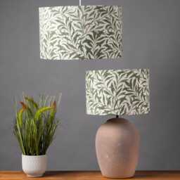 Willow Branch Tapestry Lampshade in Sage Green. William Morris Style Botanical Leaf Print. Cylinder Shade. 30cm & 40cm Sizes Available - thumbnail 1