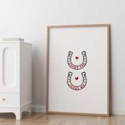 Horseshoe Love Print Lucky You Me, Rustic Farmhouse Wall Art - thumbnail 1