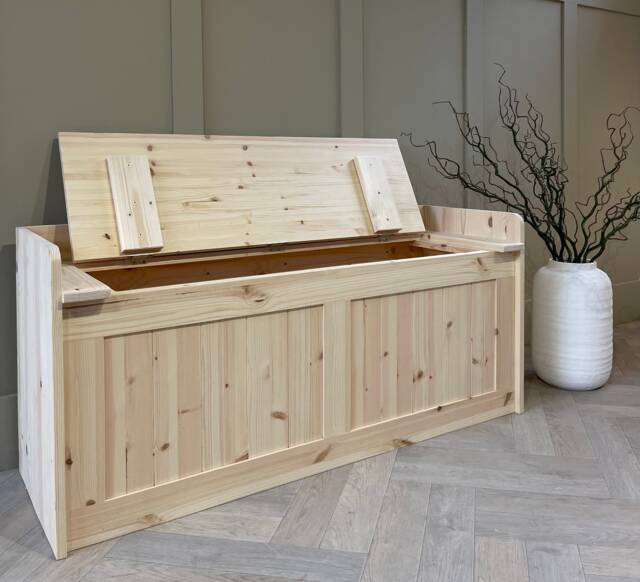 Unpainted, Natural Wood Storage Bench, Window Seat Hall Storage Bench. Entry Shoe Tongue & Groove Style - image 1