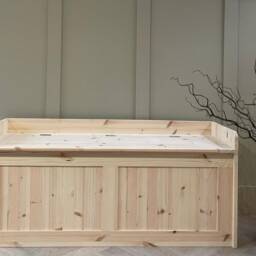 Unpainted, Natural Wood Storage Bench, Window Seat Hall Storage Bench. Entry Shoe Tongue & Groove Style - thumbnail 3