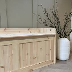 Unpainted, Natural Wood Storage Bench, Window Seat Hall Storage Bench. Entry Shoe Tongue & Groove Style - thumbnail 2