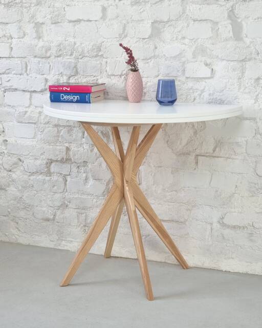 Half Round Extendable Dining Table Jubi Various Colors & Wood Stains - image 1