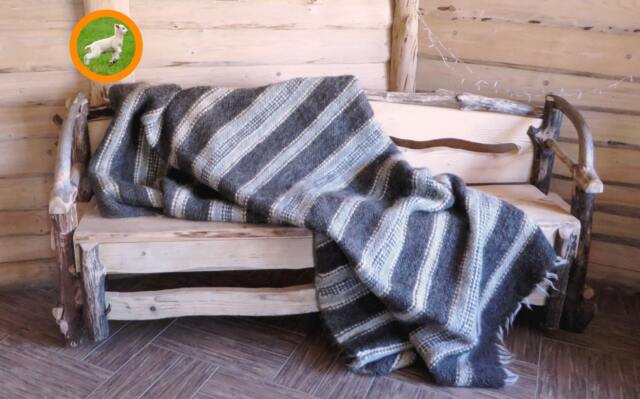 Handmade Wool Blanket Rustic Brown Striped Throw, King Bedspread - image 1