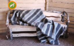 Handmade Wool Blanket Rustic Brown Striped Throw, King Bedspread - thumbnail 1
