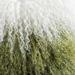 Large Sheepskin Fur Cushion Cover Green White Ombre Mongolian - thumbnail 2