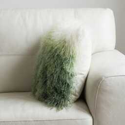 Large Sheepskin Fur Cushion Cover Green White Ombre Mongolian - thumbnail 3
