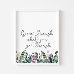 Floral Watercolour Print Grow Through What You Go Through, Plant Art - Unframed - thumbnail 1
