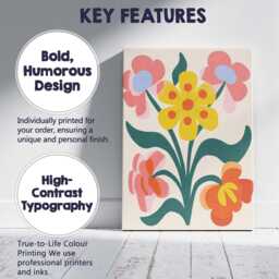 Folk Art Yellow Flower Bouquet With Pink & Coral Blossoms Canvas Wall Print Decor Picture Ready To Hang - thumbnail 2