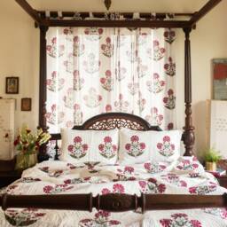 Aafreen Red Poppy Blockprint Handstitch Pk Double Bed Quilt Set, Dohar, Handmade Bedding, Christmas Gift, Light Coverlet, Fast Shipping