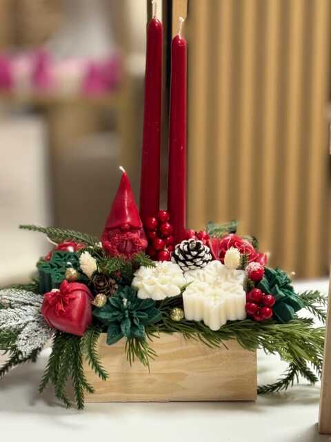 Christmas Table Decor Candle Arrangement - Handmade Soy Wax Holiday Flower Display Winter Home Decoration - image 1