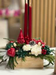 Christmas Table Decor Candle Arrangement - Handmade Soy Wax Holiday Flower Display Winter Home Decoration - thumbnail 1