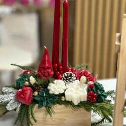 Christmas Table Decor Candle Arrangement - Handmade Soy Wax Holiday Flower Display Winter Home Decoration - thumbnail 4