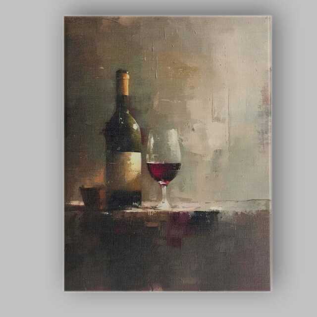 Contemporary Wine Bottle & Glass Still Life Abstract Canvas Wall Art Print Decor Picture Ready To Hang - image 1