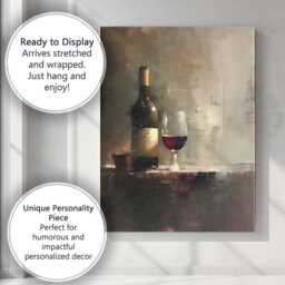 Contemporary Wine Bottle & Glass Still Life Abstract Canvas Wall Art Print Decor Picture Ready To Hang - thumbnail 3