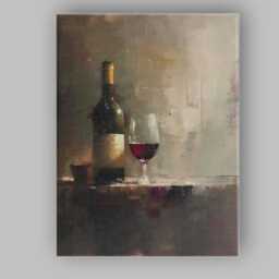 Contemporary Wine Bottle & Glass Still Life Abstract Canvas Wall Art Print Decor Picture Ready To Hang