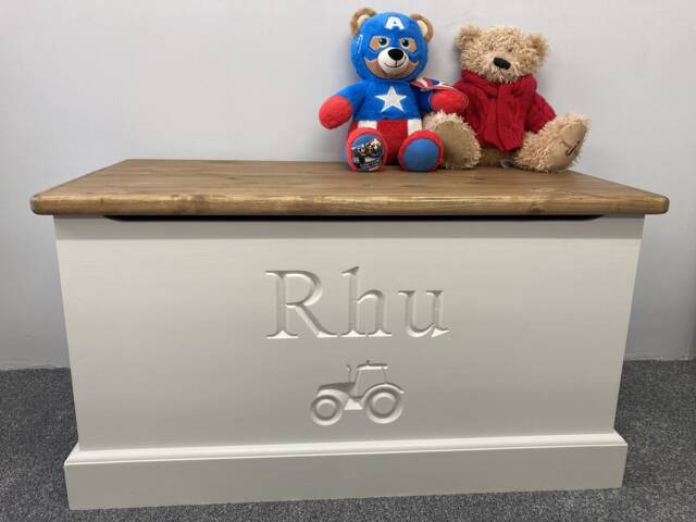 Handmade, Personalised Solid Wood Tractor Toy Box With Soft Closing Lid - image 1
