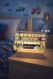 Personalised Bus Night Light For Kids - Custom Name Led Lamp Transport Bedroom Decor - thumbnail 1