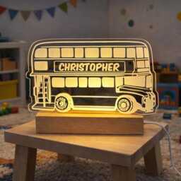 Personalised Bus Night Light For Kids - Custom Name Led Lamp Transport Bedroom Decor - thumbnail 2